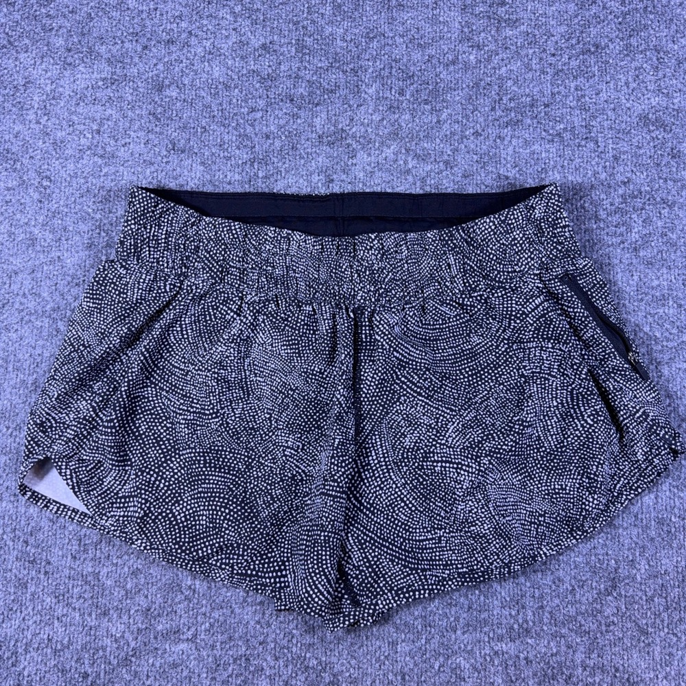 Lululemon Tracker Shorts V Black White Dotted Print Running Womens Size 8